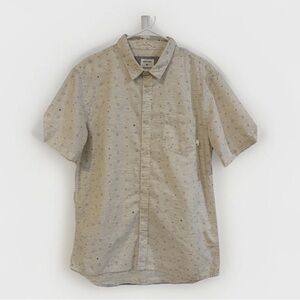 Quiksilver Light Brown Patterned Button Down Shirt Geometric Design Vacation